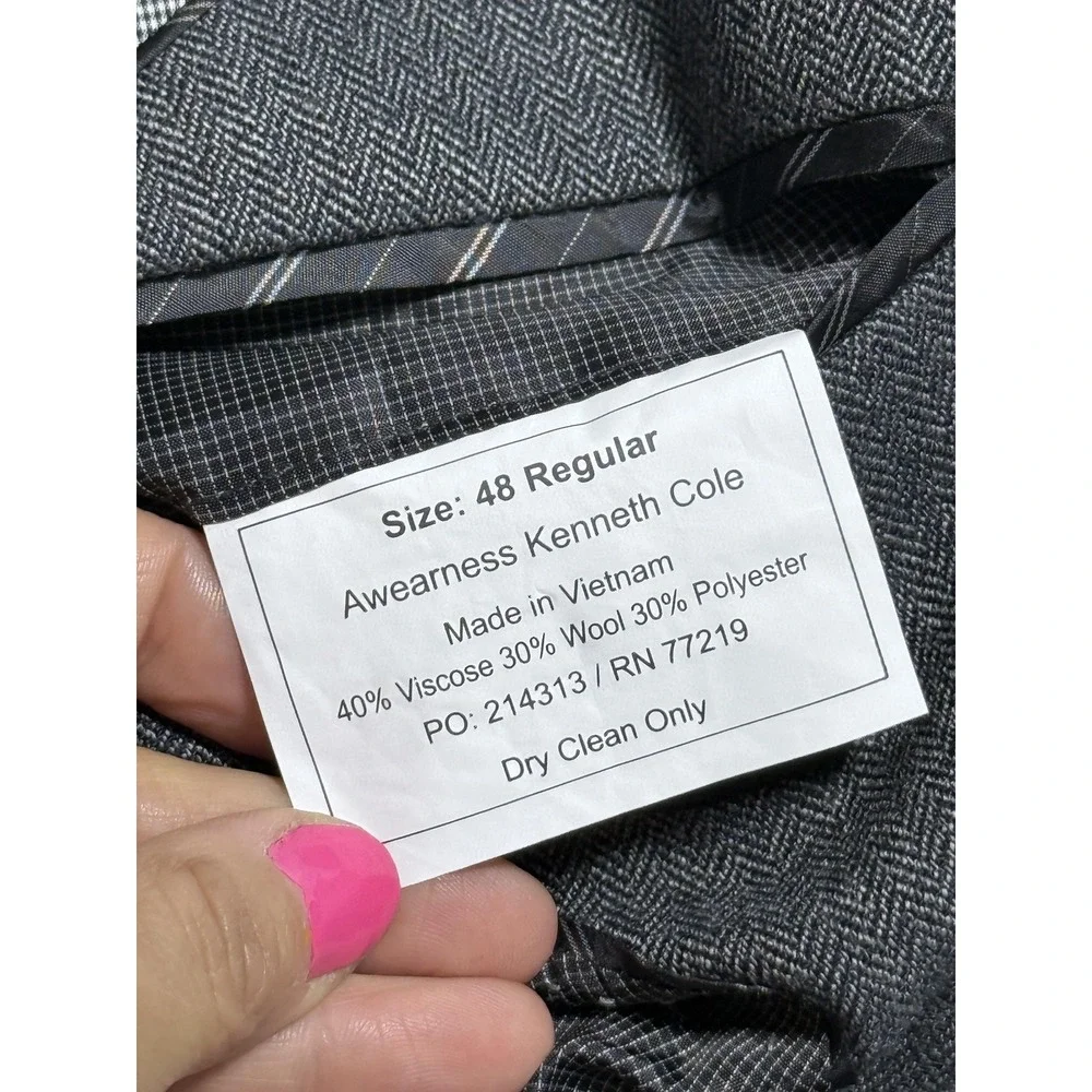 Awearness Kenneth Cole Blazer Mens 48R Gray‎ Classic Fit Herringbone Wool Blend